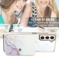 thumbnail image 5 of For Samsung Galaxy S22 Marble Patterned Case with Card Holder, Back Folio Kickstand PU Leather + Soft Crystal Bumper Edge, Magnetic Clasp Back Cover For Samsung Galaxy S22,Lightpurple, 5 of 5