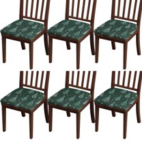 Dark Green Christmas Tree Seat Covers for Dining Room Chairs Set Of 6,Stretch Printed Washable Chair Seat Cover with Elastic Ties and Button,Removable Waterproof Couch Cushion Covers