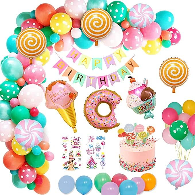 Candy Theme Donut Balloons Decorations Theme Party Supplies Flag Birthday Party Ice Cream Doughnut Balloons Donuts polka dot balloons ice cream balloons for Kids Birthday Baby Shower Decorations
