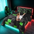 thumbnail image 4 of Manfei Abstract 3D Cube King Bedding, Geometric Checkered King Bed in a Bag, Black and Green, Black Reversible 7 Pieces, 4 of 6
