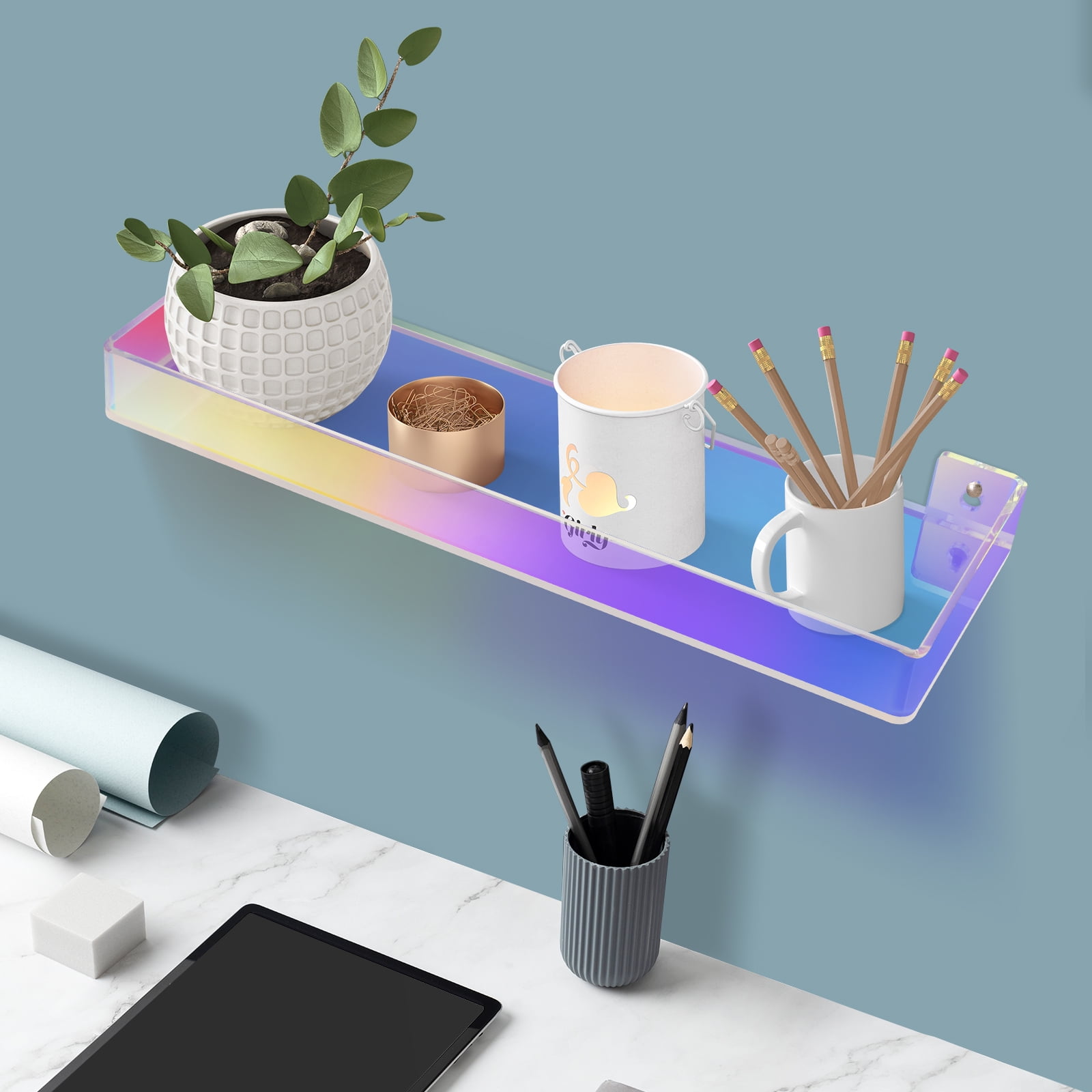 NiHome 5mm x 16.5" 3-Tier Iridescent Acrylic Floating Shelves (Set of 3)