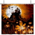 thumbnail image 3 of Orange Halloween Shower Curtain Evil Pumpkin Spooky Bats Forest Full Moon Gothic Castle Ghost Night Shower Curtains for Courtyard Bathroom Bath Polyester Fabric with Hooks 84x72 Inches, 3 of 6