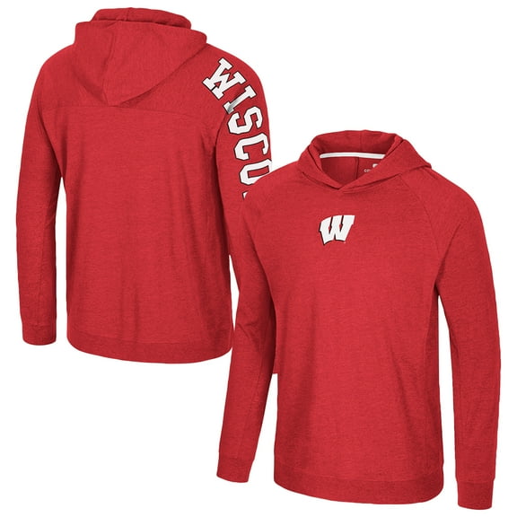 Men's Colosseum Red Wisconsin Badgers Back in Business Long Sleeve Raglan Hooded T-Shirt