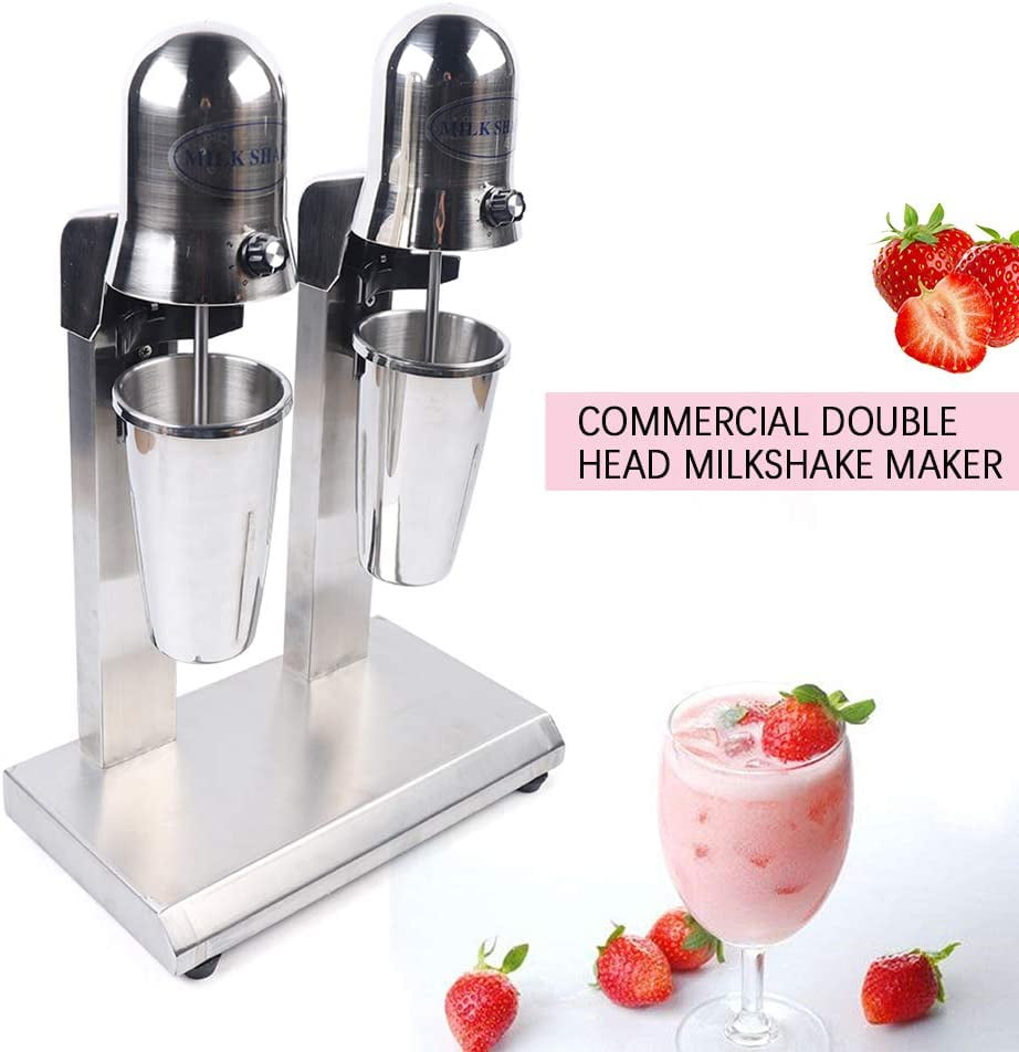 Meiney_US Electric Milkshake Maker Stainless Steel Milk Shake Machine Speed Adjustable Double Head Drink Mixer Beverage Equipment Smoothie Milk Foam Mixer Blender 