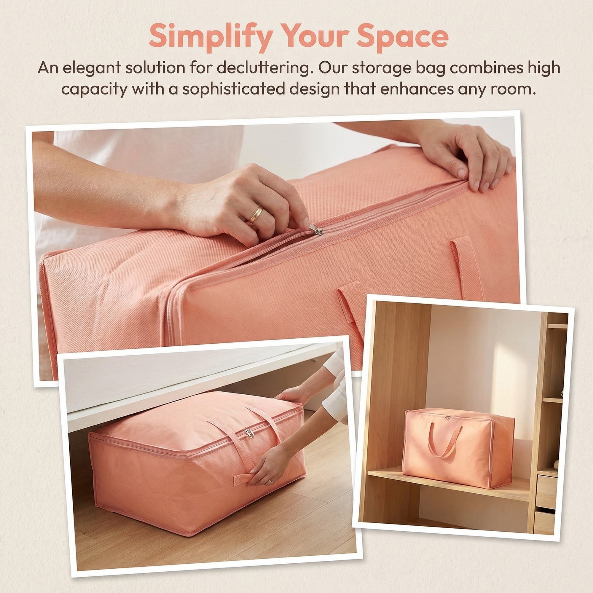 Unique Bargains Clothing Storage Bag Organize Bedroom and Closet Pink 21.3"x14.2"x7.1"