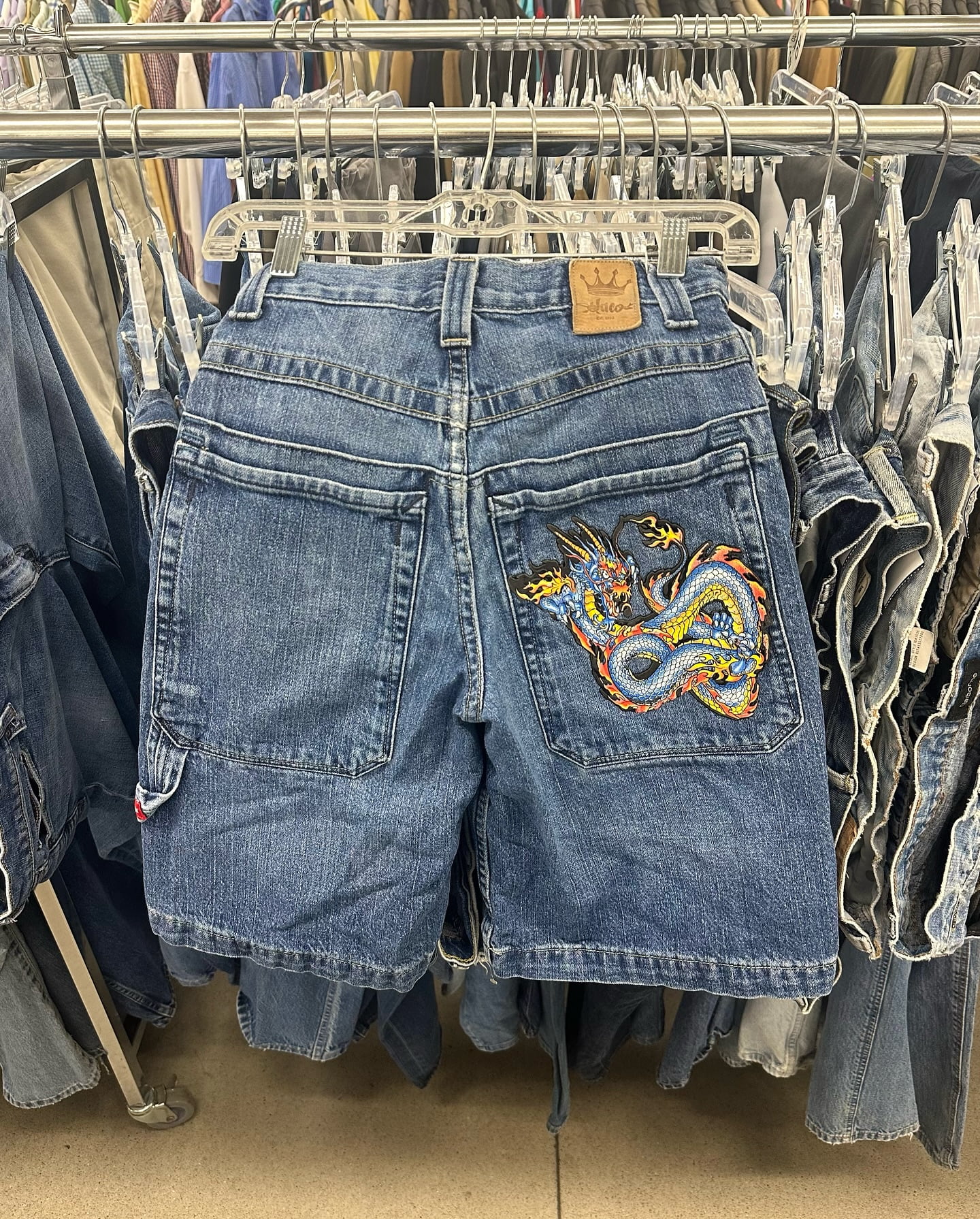 JNCO Chinese Loong Hip Hop Denim Shorts 2000s Style Summer Baggy