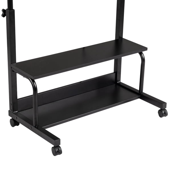 Black Wood Grain P2 15MM Particle Board Adjustable Computer Desk - 3 USB + 2 AC Outlets, for Students & Office Use