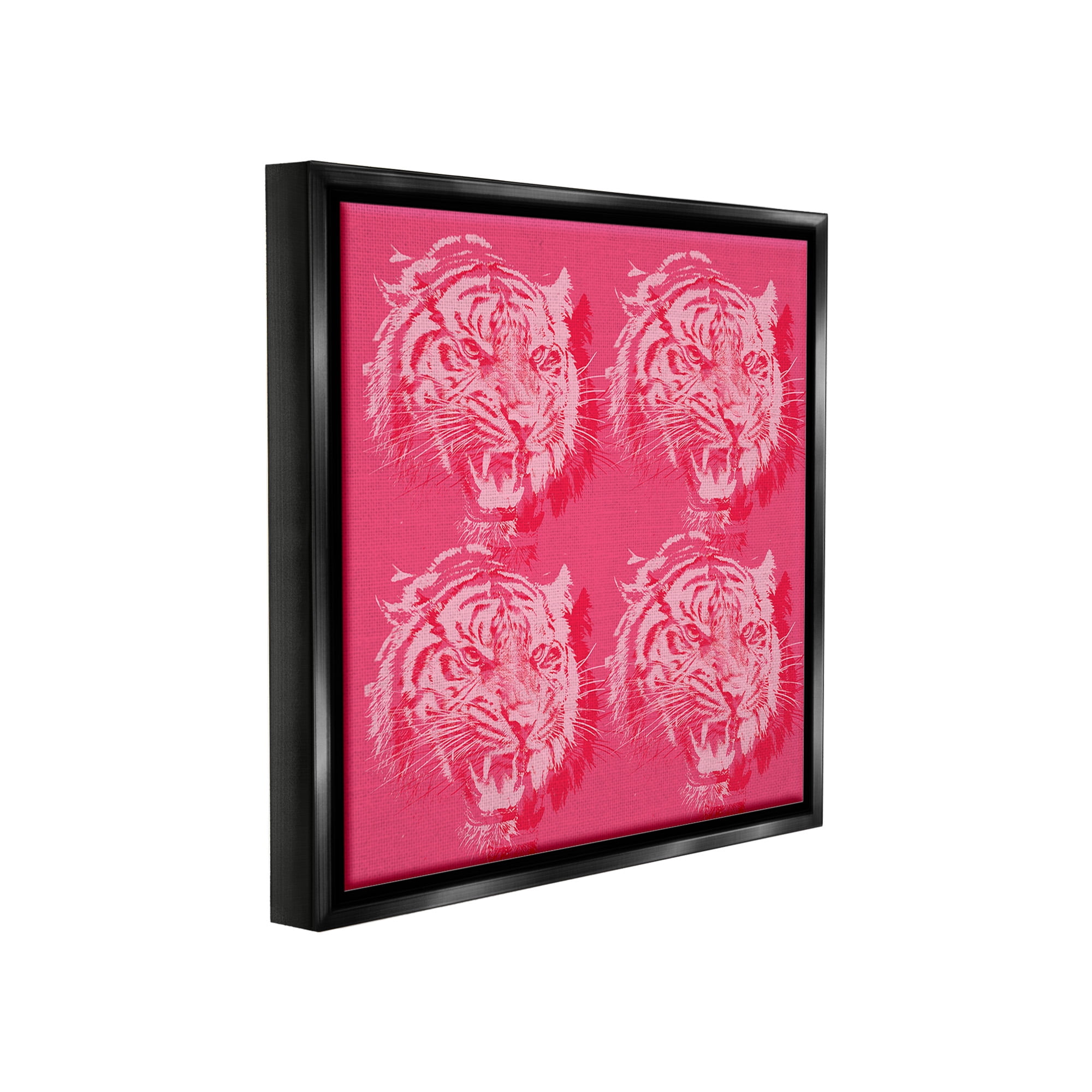 Stupell Industries Pink Roaring Tigers Animals & Insects Painting Black Floater Framed Canvas Art Print Wall Art, 25 x 25