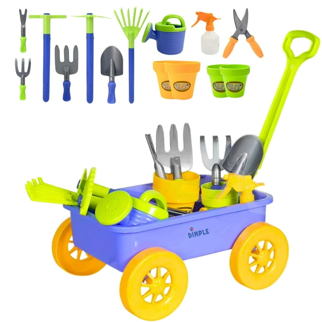 Juego de juguetes de jardín Dimple Garden Wagon & Tools Premium, 15 piezas