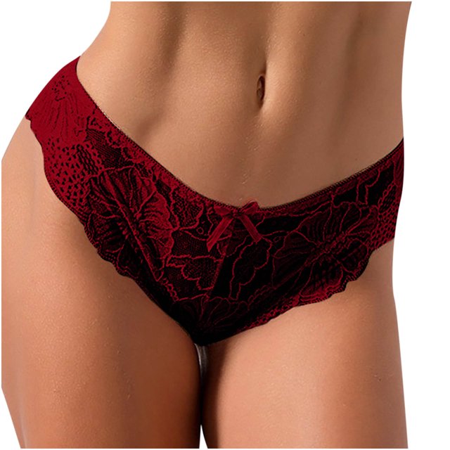 ICHUANYI Clearance Women Sexy Cute Bowknot Design Crochet Full Lace Panties Low Waist Briefs(Wine, XL) Ichuanyi Ichuanyi