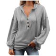 thumbnail image 2 of KIHOUT Fall Women's Sweatshirt Women Winter Casual Solid Button Drawstring Hoodie Pullover Tops, 2 of 3