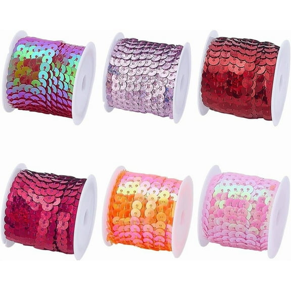 30 Yards Flat Sequin Strip 6mm Spangle Flat Sequins Trim Paillette Spool String Metallic Shiny Trim Sewing Paillette String for Costume Dress Embellish Headband (Red)