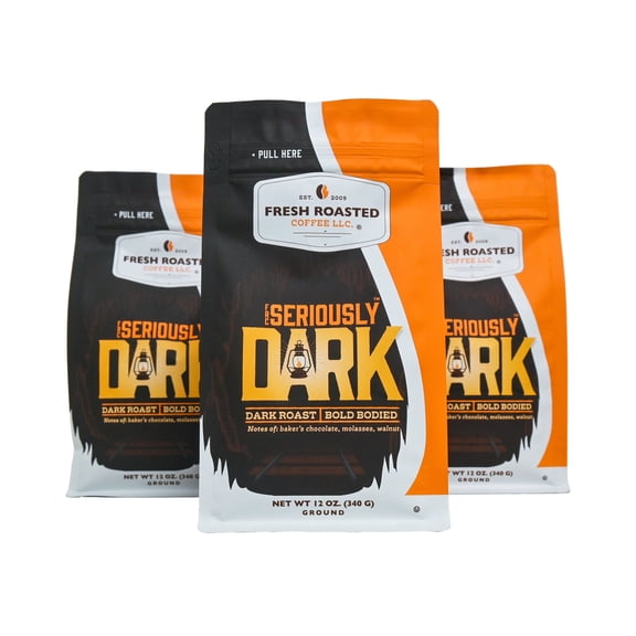 3 Pack Fresh Roasted Coffee, Seriously Dark Roast, Kosher, Drip Ground, 12 oz