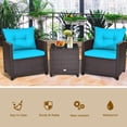 thumbnail image 6 of Gymax 3PCS Outdoor Patio Rattan Conversation Set w/ Coffee Table Turquoise Cushion, 6 of 10