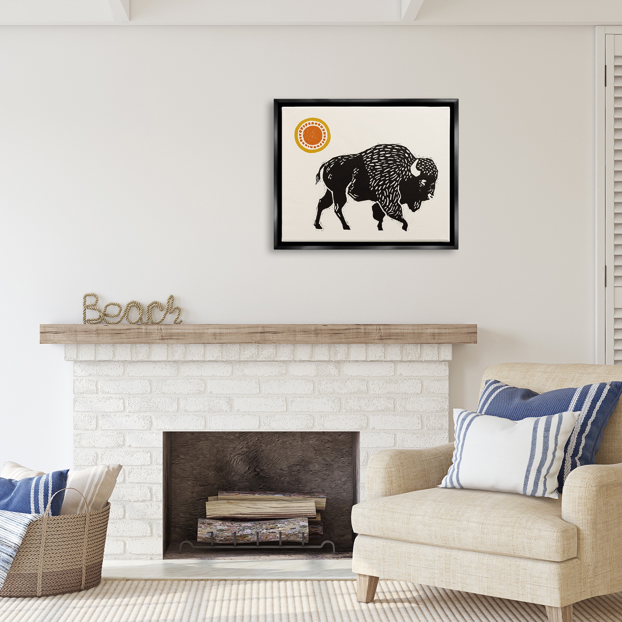 Stupell Industries Southwestern Bison Portrait Animals & Insects Painting Black Floater Framed Canvas Art Print Wall Art, 31 x 25