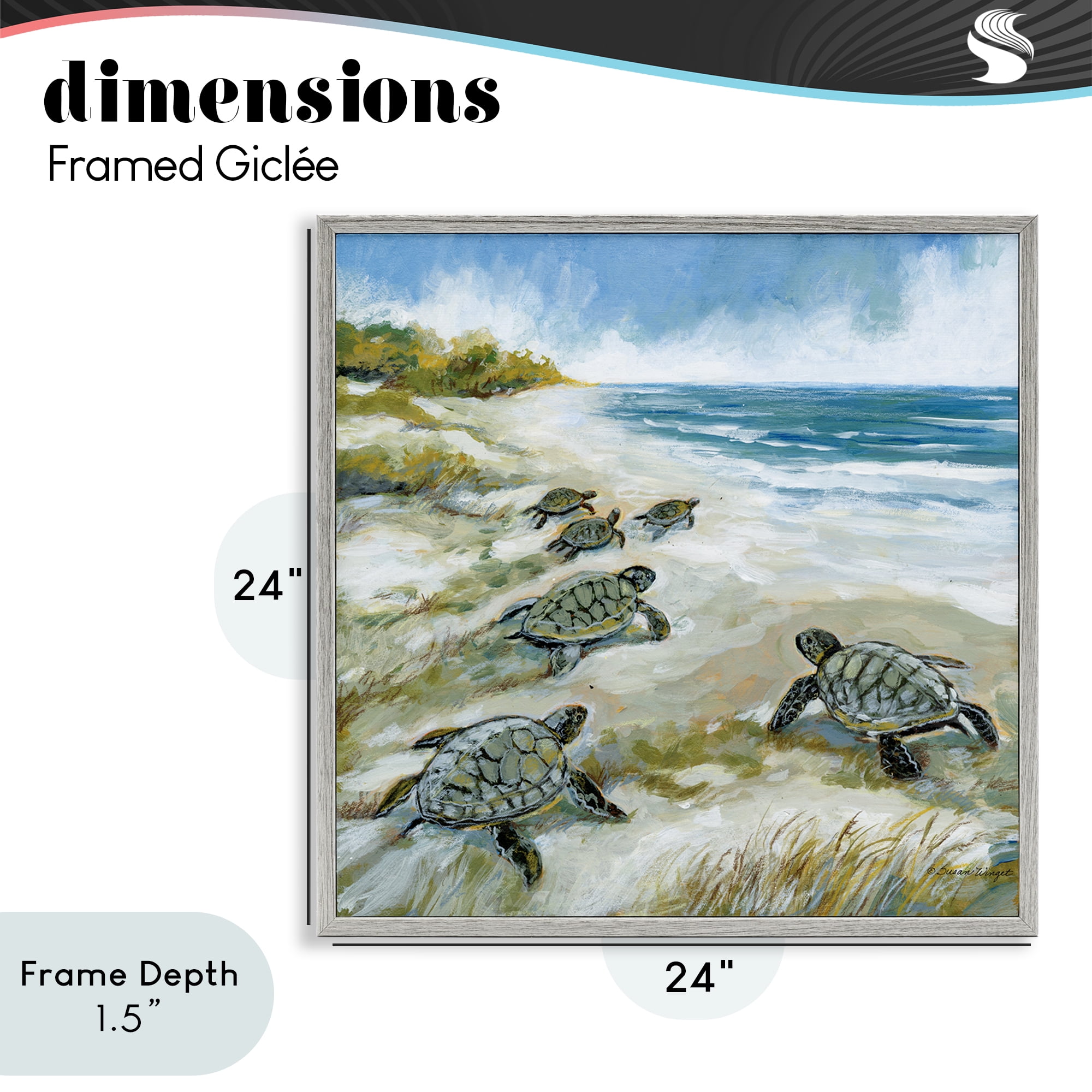 Stupell Industries Baby Sea Turtles on Beach Gray Framed Giclee Art, design by Susan Winget