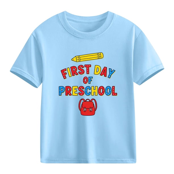 Blusas y camisas de manga corta con cuello redondo para niños y niñas, camisetas gráficas de manga corta, blusas con estampados bonitos para la temporada escolar.