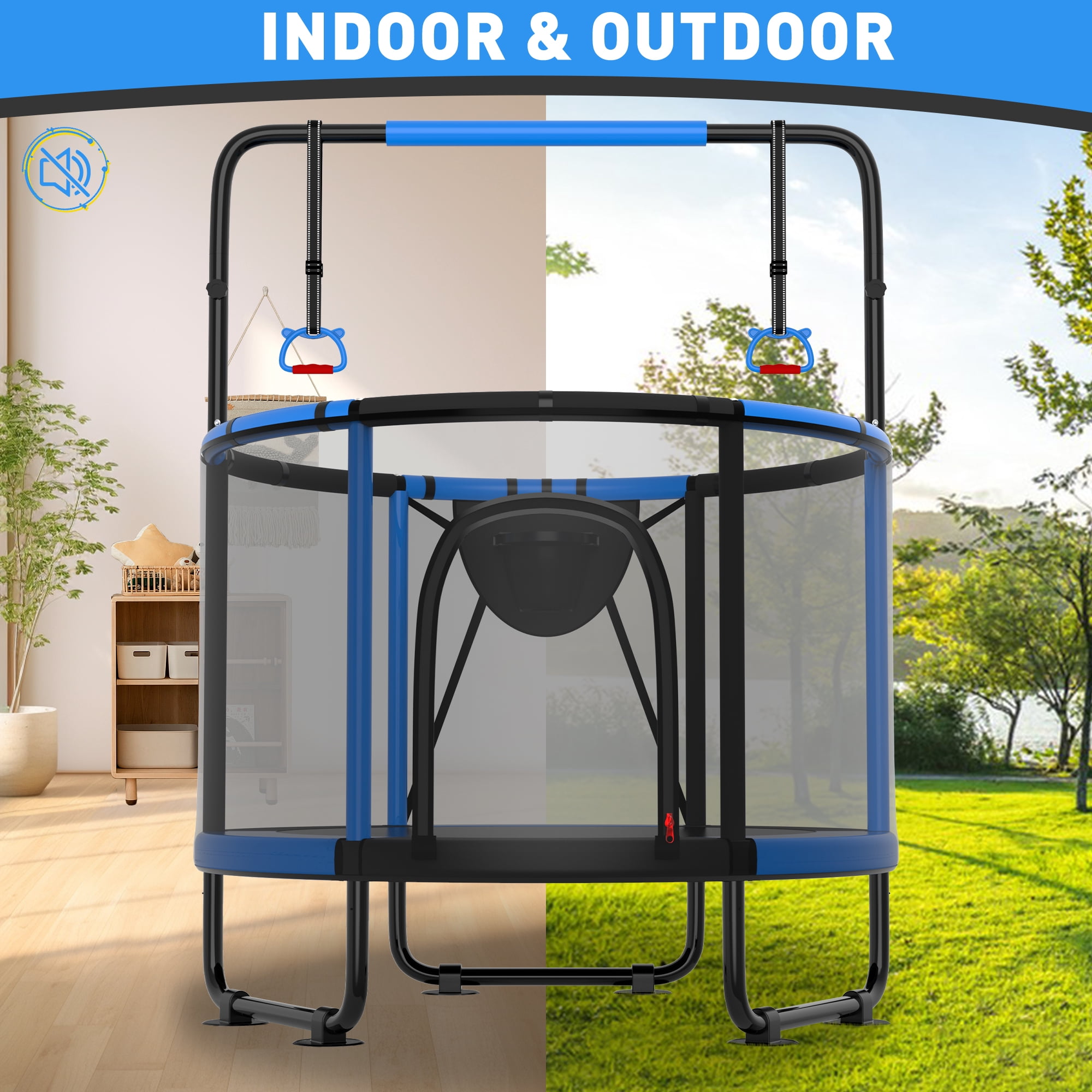 CITYLE Trampoline for Kids 600LBS 5.5FT Toddler Trampoline Indoor Outdoor with Basketball Hoop, Swing, Adjustable Bar, 66'' Mini Small Trampoline with Enclosure, Gifts for Toddlers, Boys & Girls