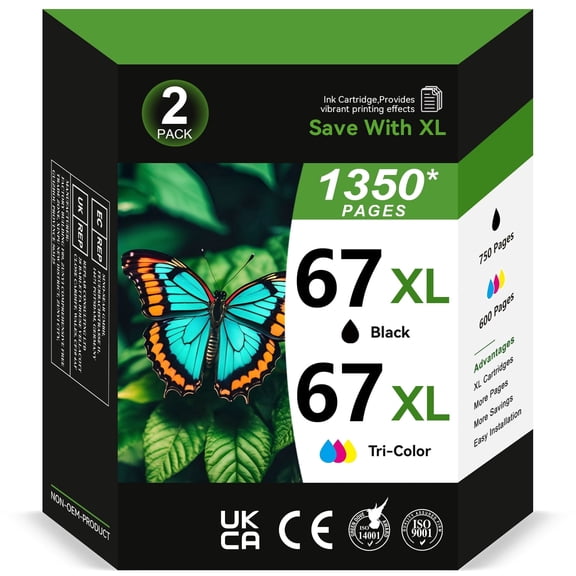 67XL Ink Cartridges Compatible for HP 67 Ink Cartridge bundle for DeskJet 2700e 2700 2855e 2755e 2755 Envy 6000 6055e 6400 Printer