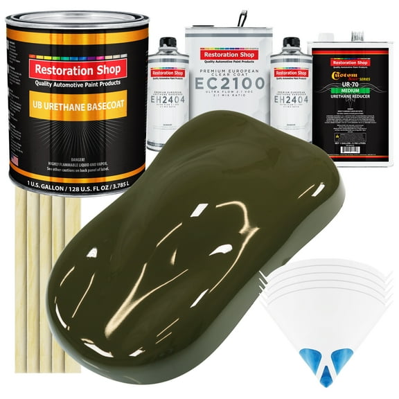 Restoration Shop - Olive Drab Green Urethane Basecoat with European Clearcoat Auto Paint - Complete Gallon Paint Color Kit - Automotive Refinish Coating