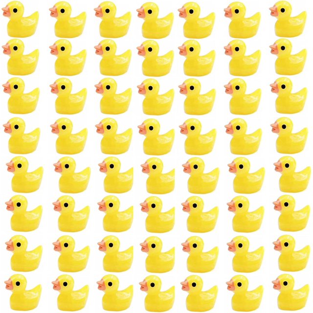 Yellow 60 piezas de figuras de pato pequeñas, Mini pato de resina, cuentas en miniatura, dijes de limo para casa de muñecas, jardín, paisaje, decoración de acuario (amarillo)