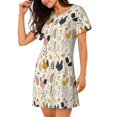 thumbnail image 2 of Easygdp Cartoon Chickens Camisón de manga corta para mujer, informal, estampado, 2 of 6