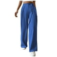 thumbnail image 3 of BLVB Cotton Linen Pants for Women High Waisted Lace up Straight Wide Leg Pants Solid Casual Loose Lounge Trousers, 3 of 6