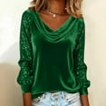 thumbnail image 2 of Sequin Velvet Shirts for Women Panel Puff Sleeve Blouses for Women Long Sleeve V Neck Clothes Dressy Trendy Tops Business Casual Outfits Women Frilled Work Office Solid Top, 2 of 5