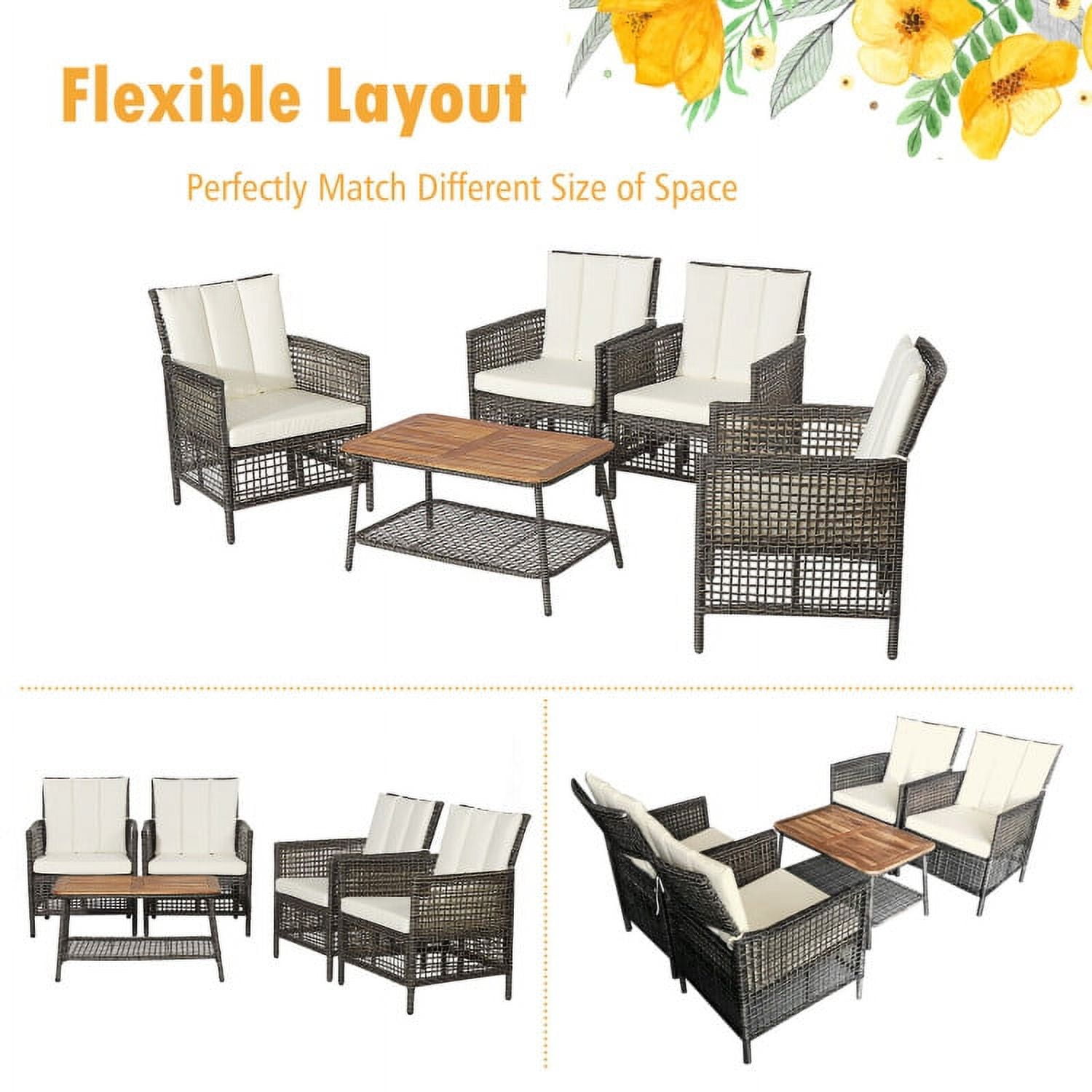 Aimee Lii 5 Pieces Patio Rattan Cushioned Conversation Set with 2-Tier Coffee Table, Outdoor Patio Furniture Aimee Lii 5 Pieces Patio Rattan Cushioned Conversation Set with 2-Tier Coffee Table, Outdoor Patio Furniture