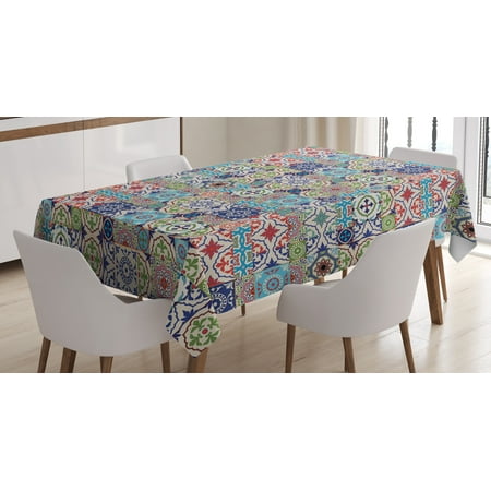 Dining Room Floral Arrangements Moroccan Tablecloth, Geometric Squares and Rectangles Colorful and Complex Design Floral Arrangement, Rectangular Table Cover for Dining Room Kitchen, 52 X 70 Inches, Multicolor, by Ambesonne ()