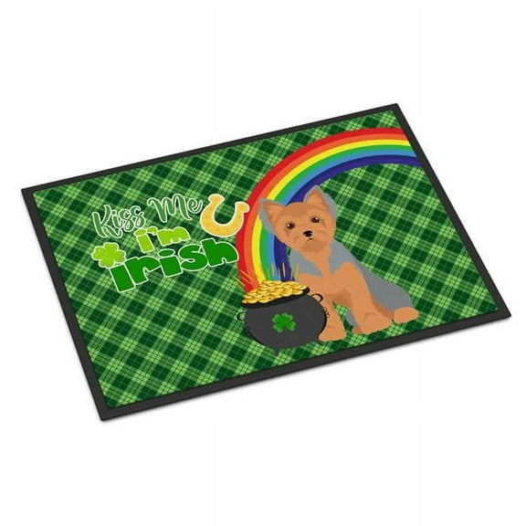 Blue and Tan Puppy Cut Yorkshire Terrier St. Patrick's Day Indoor or Outdoor Mat 24x36 36 in x 24 in
