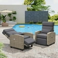 thumbnail image 3 of 2PCS Outdoor Recliner Chair, Rattan Patio Recliner with Air Pump, Adjustable Backrest & Footrest, 150° Lay Flat, Wicker Lounge Recliner Patio Chair with Flip-Up Table and Removable Cushion, Grey, 3 of 7