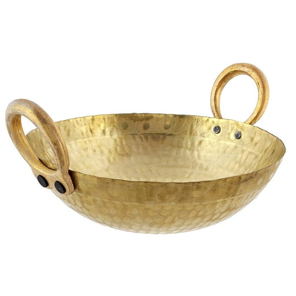 Heavy Weight Golden Brass Kadhai 3 Liters - Pital Kadhai Or Kadai - Frying Pan With Handle Kadai Cookware