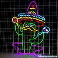 thumbnail image 2 of Glowneon Cactus Sombrero Neon Sign, Cactus Sombrero Led Sign, Cactus Mexican Wall Art, Mexico Shop, 2 of 4