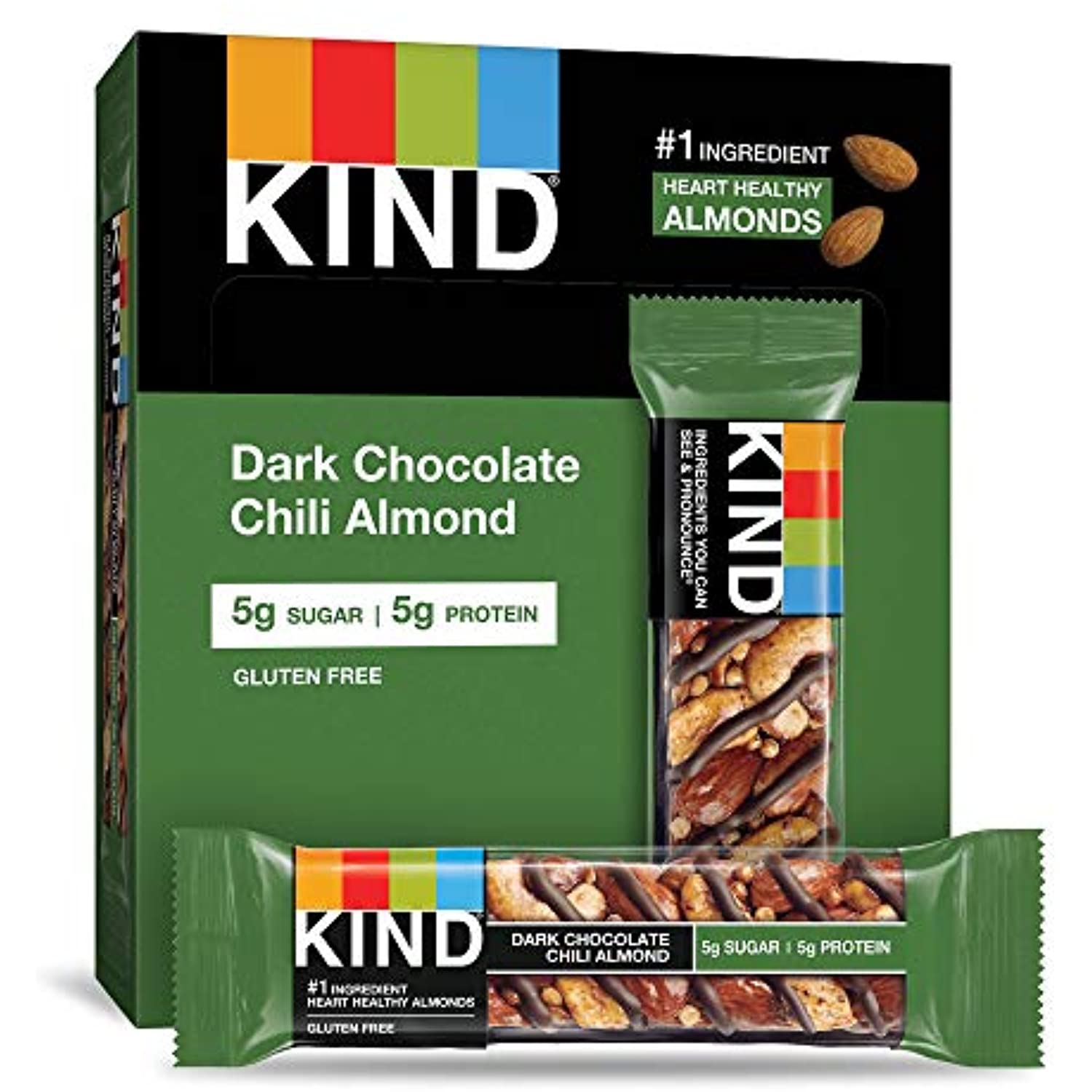 Kind Bars, Dark Chocolate Chili Almond, Gluten Free, Low Sugar, 1.4Oz