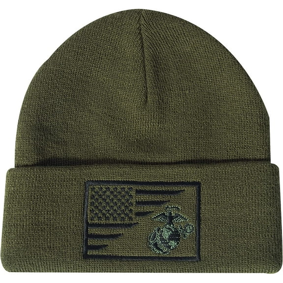 Rothco 21694 USMC Eagle Globe & Anchor US Flag Deluxe Fine Knit Watch Caps, Olive Drab