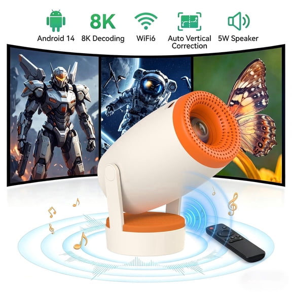 Sryloux Mini Portable Projector, Native 720P Smart Projector with Android 14, 8K Decoding, WiFi6, Bluetooth 5.2, 200 ANSI Lumens,180° Rotatable Home Theater Outdoor Movie Projector