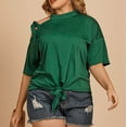 thumbnail image 2 of Plus Size Women’s off Shoulder T-Shirts Crew Neck Strappy Loose Tees Summer Fashion Short Sleeve Tops,Green,4XL, 2 of 9