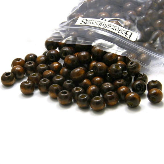 300 Dark Brown Coated Boxwood Wooden Wood Round Rondelle Craft Beads (10mm x 9mm)