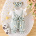 thumbnail image 2 of mgoYE Baby Girl Clothes Summer Newborn Daisy Bow Ruffle Short Sleeve Romper Jumpsuit Onesie Cute Infant Spring Outfit(Green,1-3 Months), 2 of 9