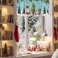 thumbnail image 3 of Christmas Valances for Windows, 42 x 18in, Winter Santa Gnome Pine Tree Xmas Star Snowfall Teal Rod Pocket Kitchen Valance Curtain Light Filtering Window Treatments for Living Room Bedroom, 1 Panel, 3 of 7