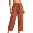 thumbnail image 5 of Aboser Cotton Linen Pants for Women Casual Straight Leg Lounge Pants Lightweight Drawstring High Waisted Trousers Loose Fit Plain Pants with Pockets, 5 of 7