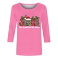 thumbnail image 4 of JURANMO Deals For Today Womens Christmas Shirts Funny Letter Graphic Print Tees Shirt Crewneck 3/4 Sleeve Tops Holiday Pullover Tunic Tshirt for Xmas Gifts Hot Pink L, 4 of 5