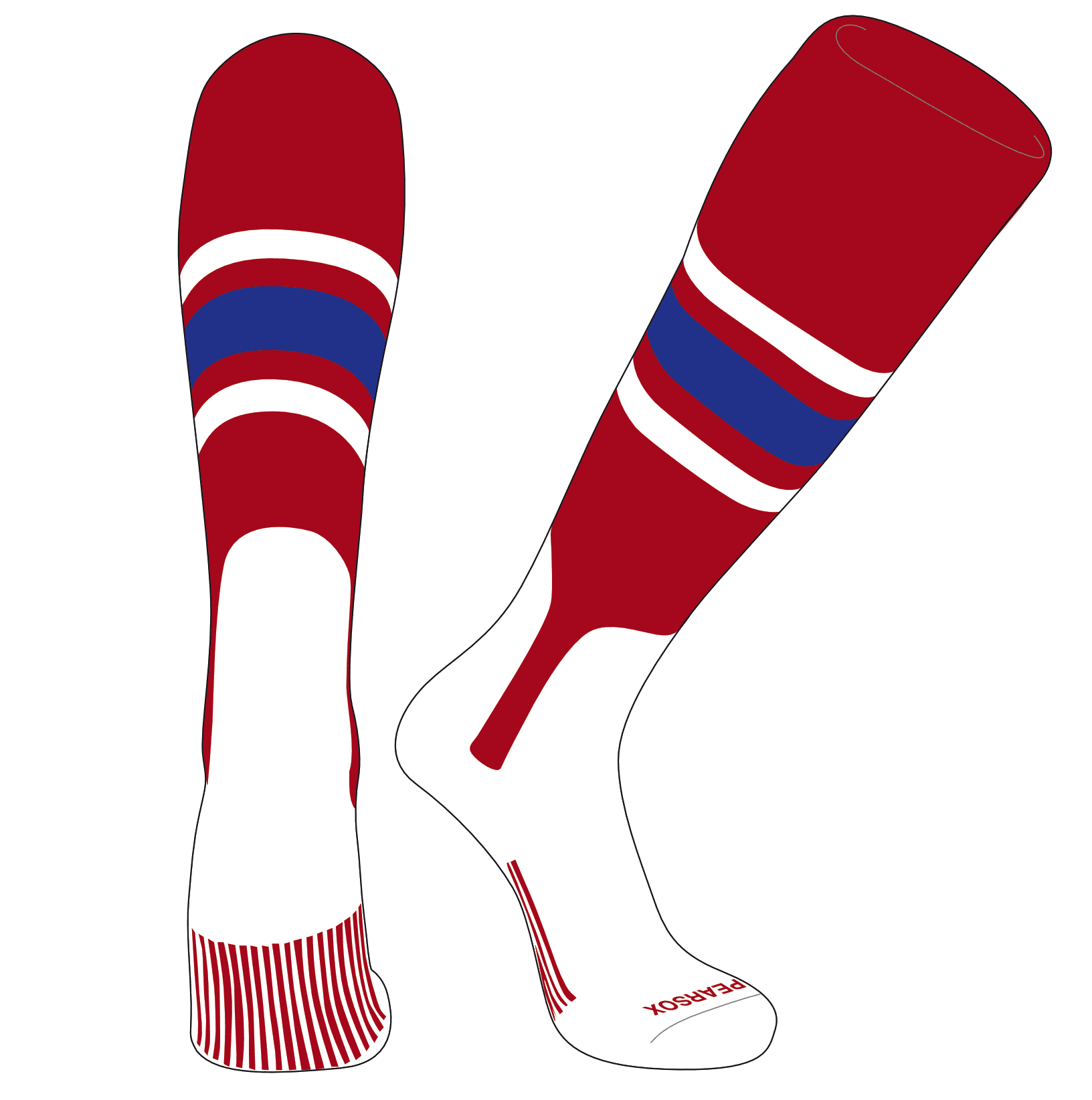 Pear Sox Elite Baseball Knee High Stirrup Socks (E, 7in) Red, White
