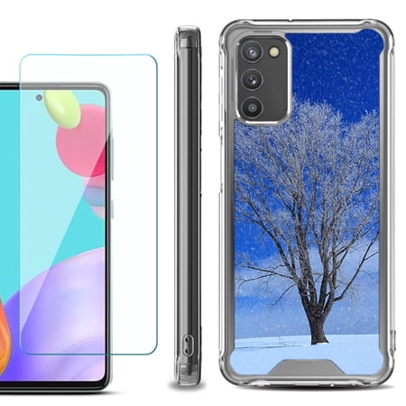 Shockproof Bumper Phone Case for Samsung Galaxy A02s with Tempered Glass Screen Protector by OneToughShield ® - Snowing Tree