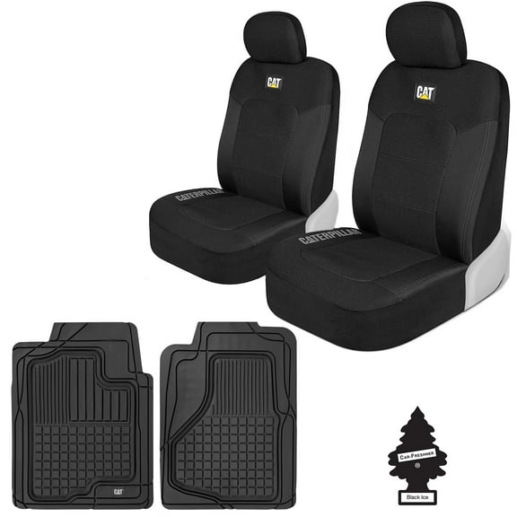 Yupbizauto CAT Car Truck SUV Seat Covers Heavy Duty Floor Mats Bundle Full Set Black