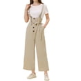 thumbnail image 2 of INSPIRE CHIC Women's Button Front High Waist Belted Straight Fit Overall Jumpsuit S Beige, 2 of 6