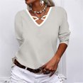 thumbnail image 1 of ICHUANYI Clearance Ladies Fashion Retro Color Long Sleeve V-neck Shirt Woman Casual Loose ICHUANYI "ICHUANYI", 1 of 5
