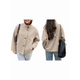 thumbnail image 3 of Women Crop Pea Coat Winter Loose Casual Short Jacket Outwear Khaki S, 3 of 7