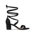 thumbnail image 3 of BLISSFUL STEP Lace Up Strappy Block Mid Heels Sandals for Women Black (Size 9), 3 of 7
